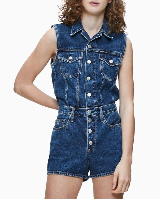 Calções de ganga de algodão