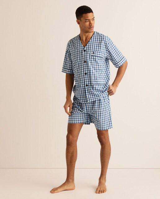 Pijama curto azul de tecido de homem