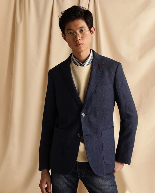 Blazer de linho slim azul-marinho Blazer de linho slim azul-marinho