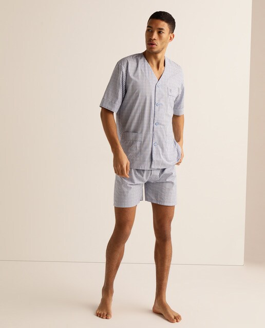Pijama curto azul de tecido de homem