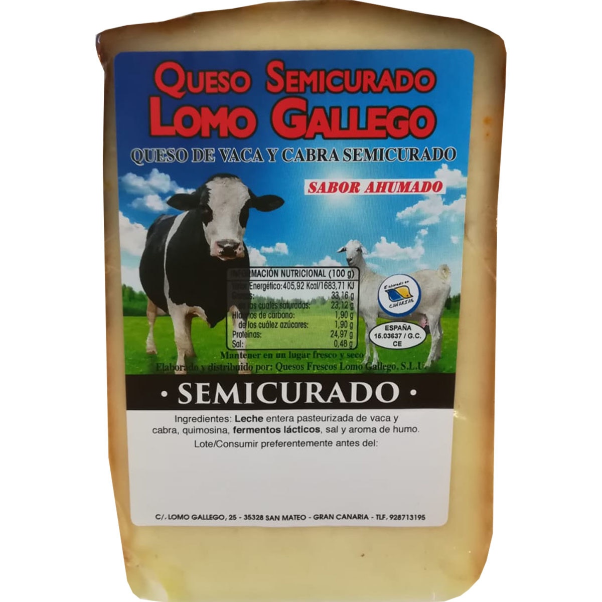 Queso Canario Semicurado Mezcla Sabor Ahumado Elaborado Con Leche