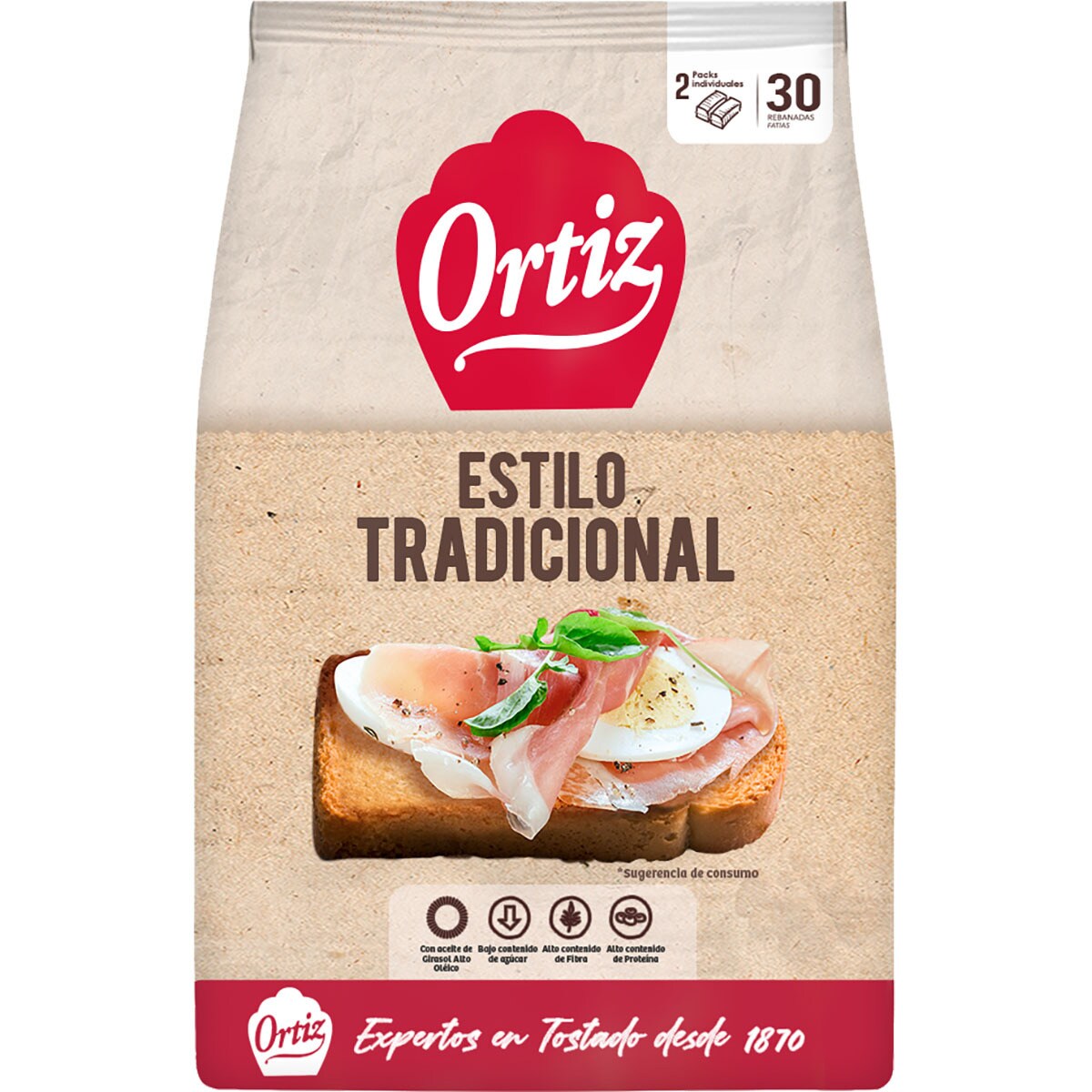 Pan Tostado Estilo Tradicional 30 Rebanadas Paquete 324 G ORTIZ