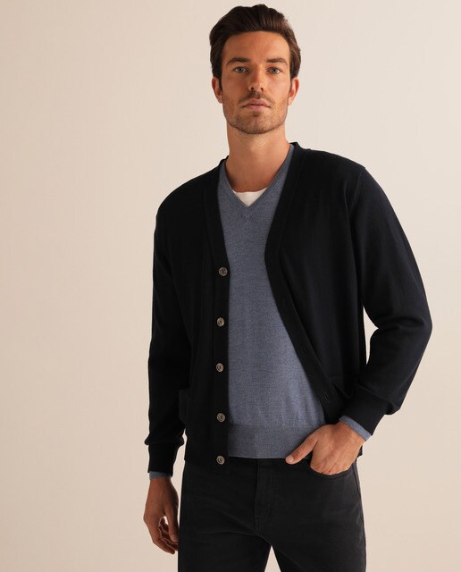 navy blue merino wool cardigan