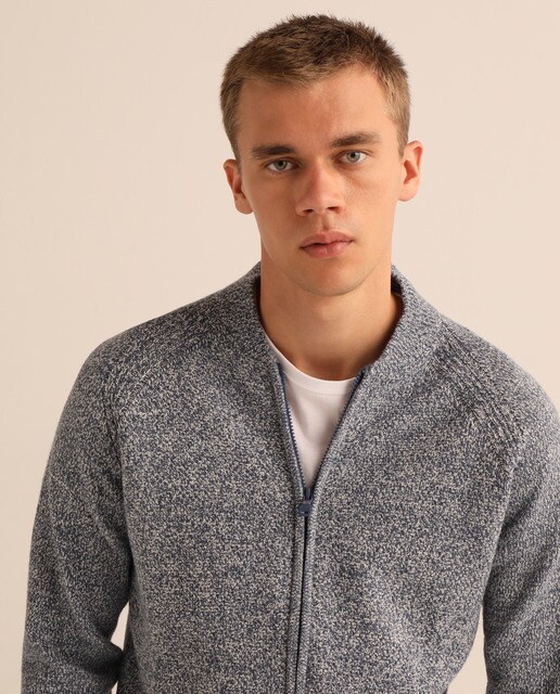 blue zip up cardigan