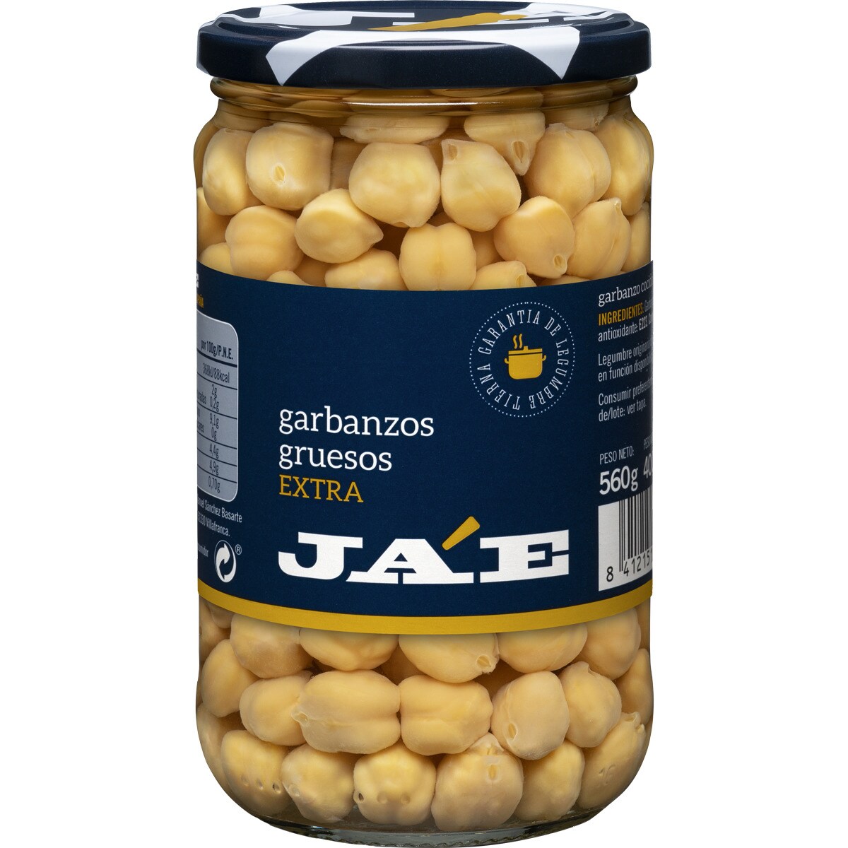 Garbanzo Grueso Extra Cocido Frasco 400 G Neto Escurrido JA E