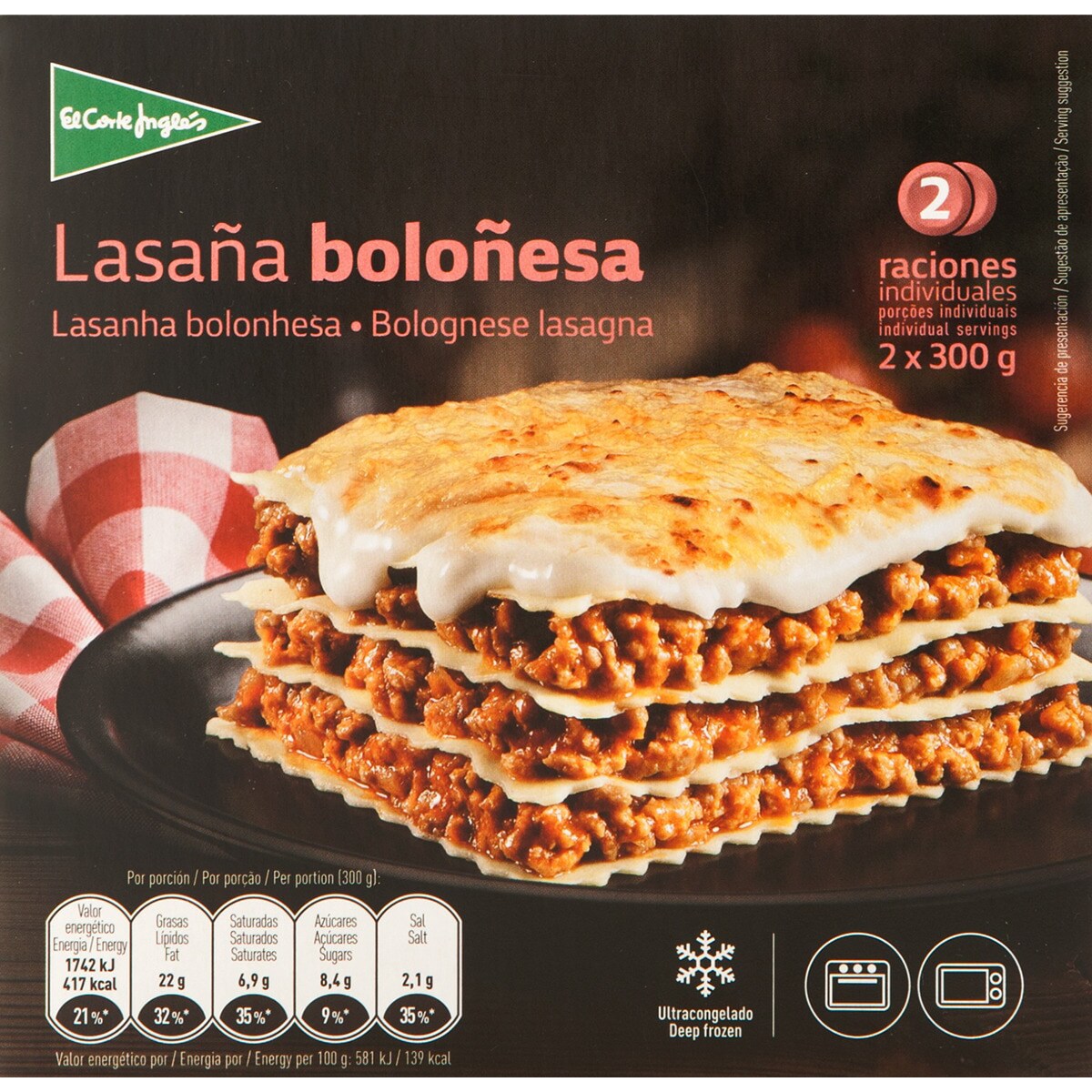 Lasanha Bolonhesa 2 Porções embalagem 600 g El Corte Inglés