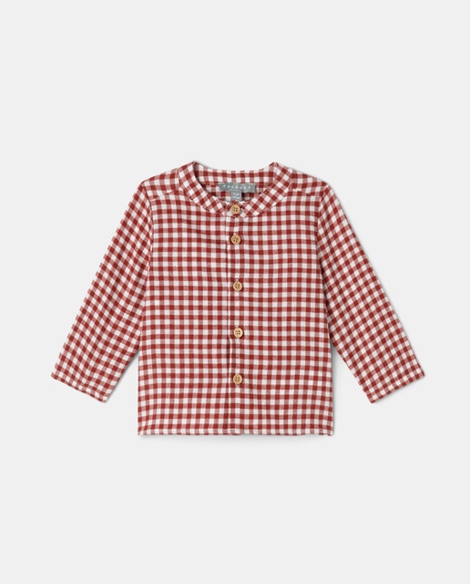 red plaid baby shirt