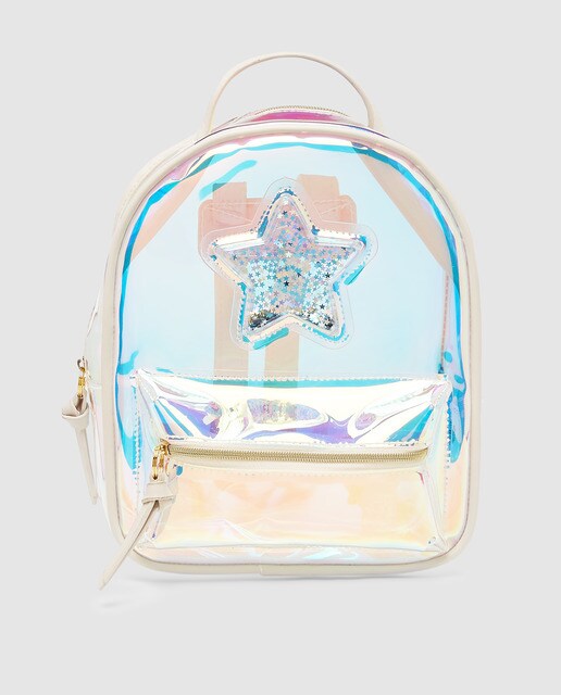 silver holographic backpack
