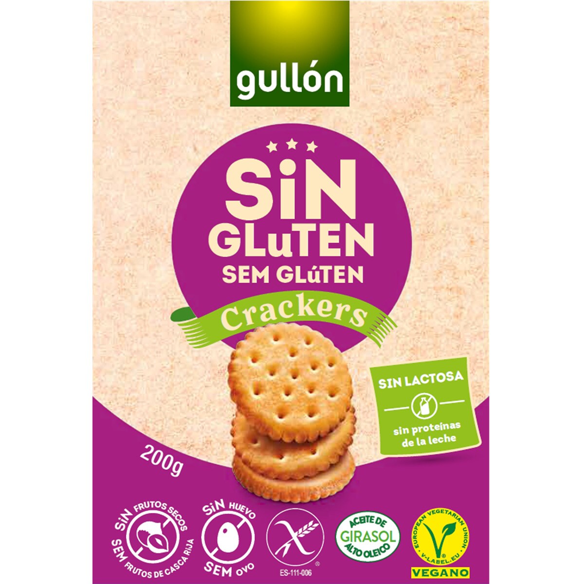 Bolachas Crackers Vegan sem Lactose sem Glúten embalagem 200 g Gullón