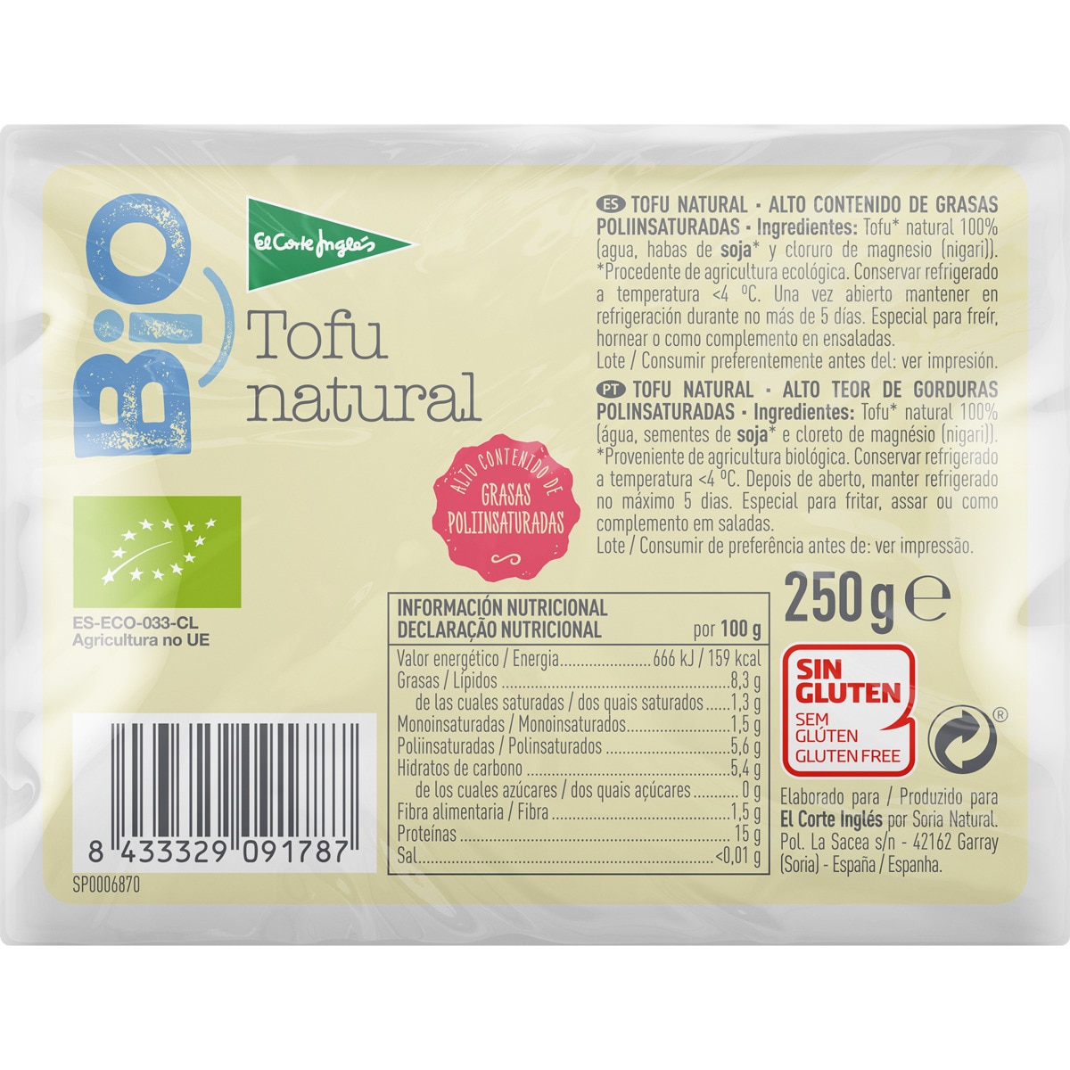 Tofu Natural Ecol Gico Sin Gluten Envase G El Corte Ingles Bio