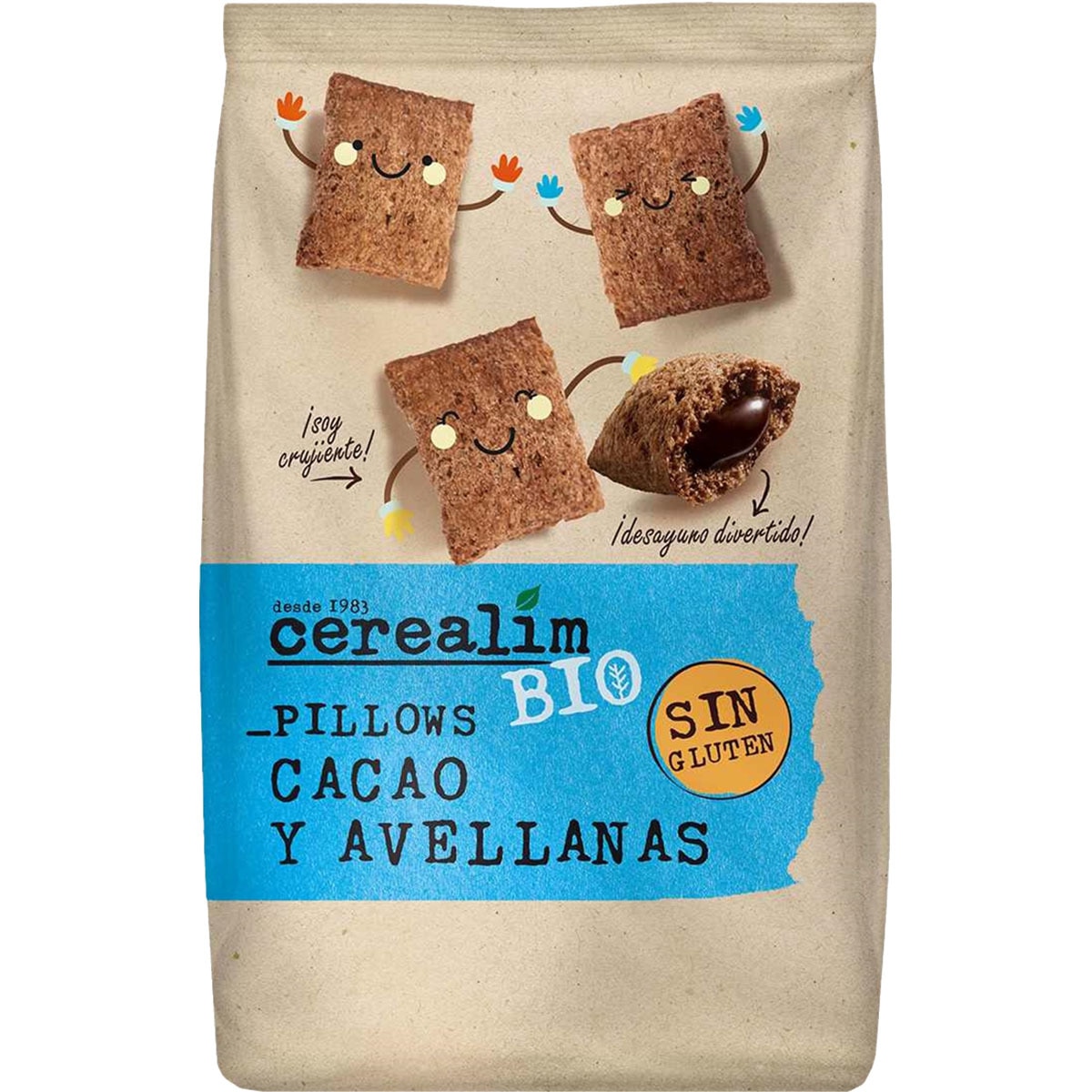 Bio Pillows cereales rellenos de crema de cacao y avellanas ecológicos