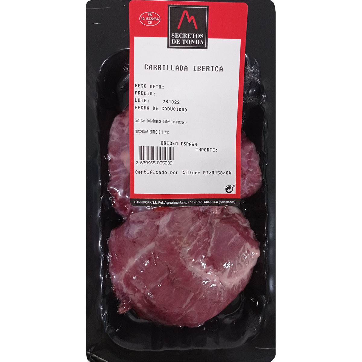 Comprar Carrillada alta de cerdo ibérico peso aproximado bandeja 300 g