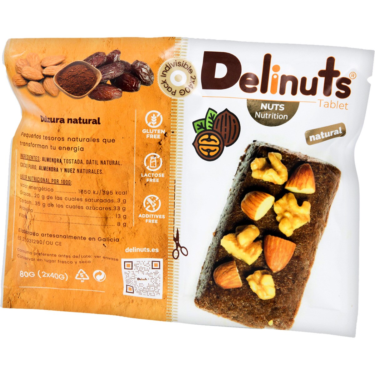 Barritas nuts almendra tostada dátil natural cacao puro pack 2