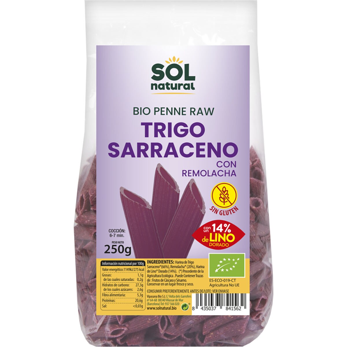 Comprar Penne de trigo sarraceno con remolacha ecológicos sin gluten