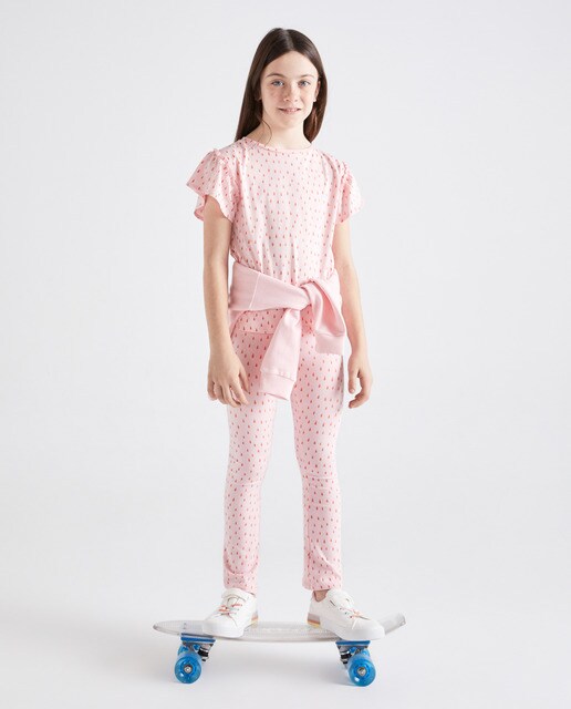 Girls' pink printed flared leggings