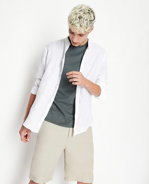 Men's regular fit linen blend Bermuda shorts