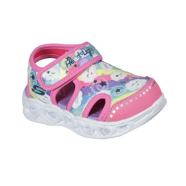 Baby girls' closed sandals with embellished details and adhesive strap