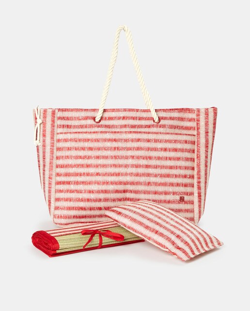 Red striped beach tote