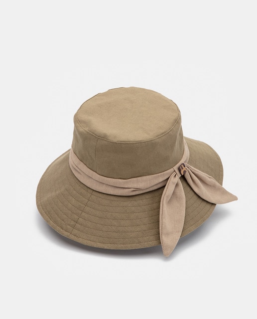 Khaki linen and cotton hat with matching band