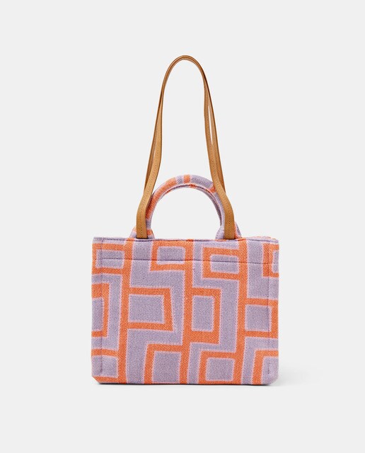 Multicoloured jacquard canvas shopper bag with back pocket