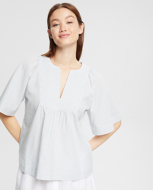 Women's striped linen blend blouse