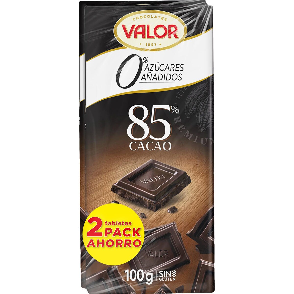 Chocolate negro 85 cacao 0 azúcares añadidos y sin gluten pack 2