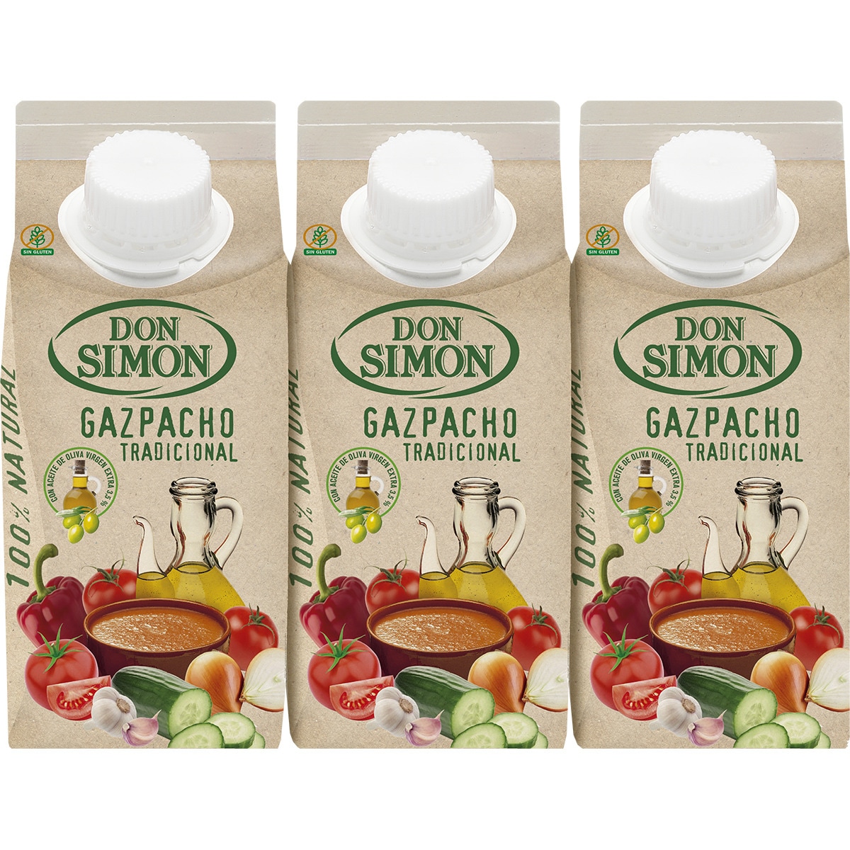 Gazpacho Tradicional Con AOVE 3 5 Pack 3 Brik 330 Ml Sin Gluten DON