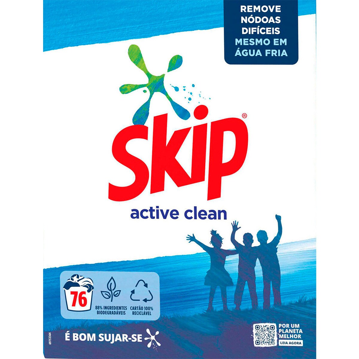 Detergente Roupa Pó Active Clean embalagem 76 doses Skip