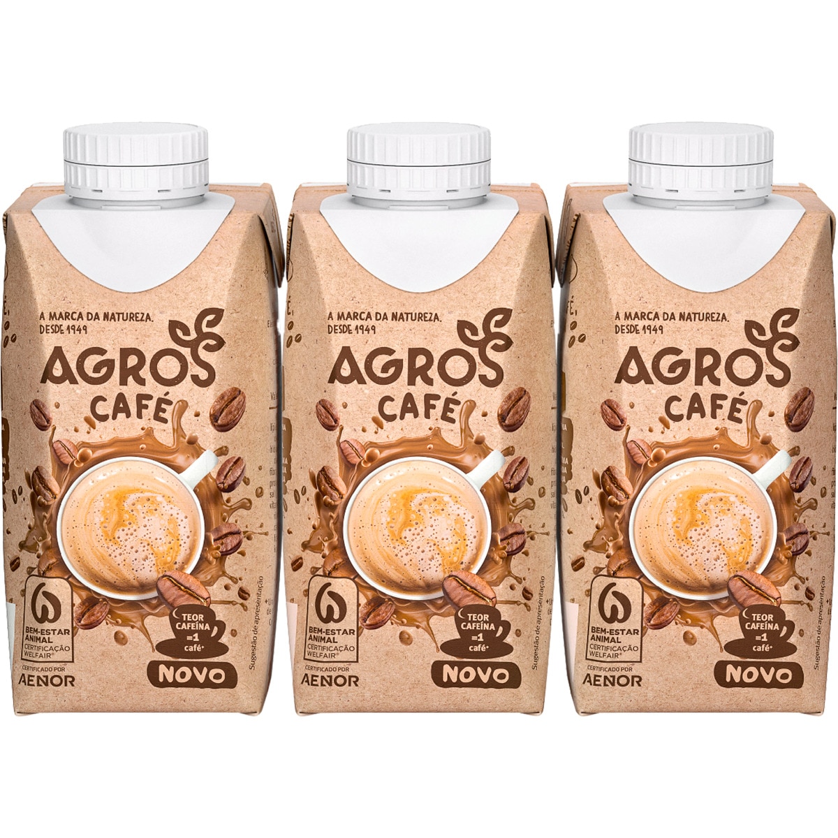 Leite Uht sabor Café Pack 3 unidades embalagem 200 ml Agros