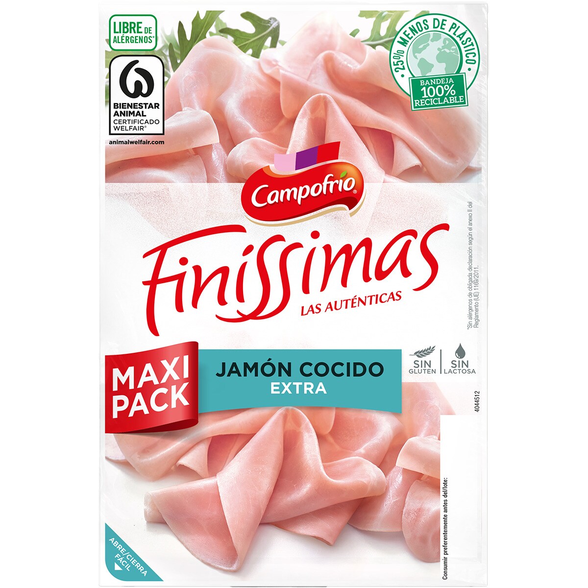 Finíssimas jamón cocido extra en lonchas sin gluten sin lactosa envase