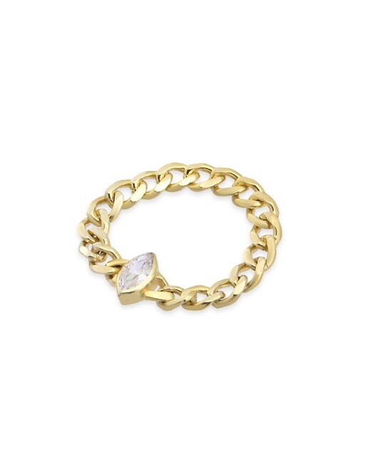 Anillo de plata con baño de oro con eslabones y circonitas Anillo de plata con baño de oro con eslabones y circonitas