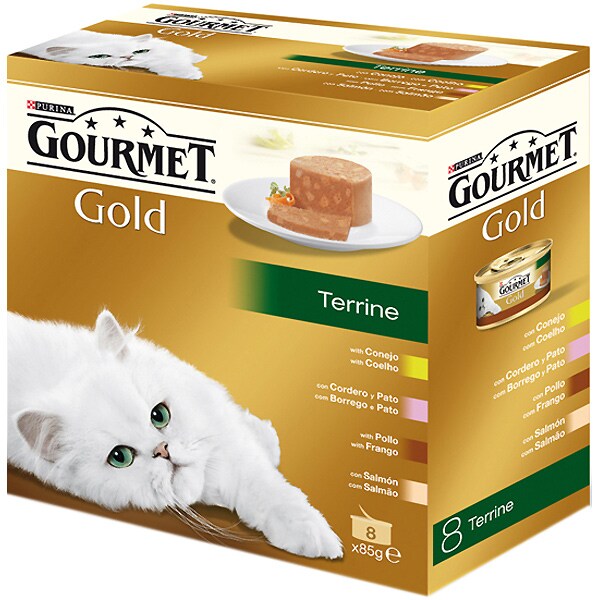 GOLD TERRINE alimento húmedo surtido para gato 8 unidades lata 85 g · GOURMET · Supermercado