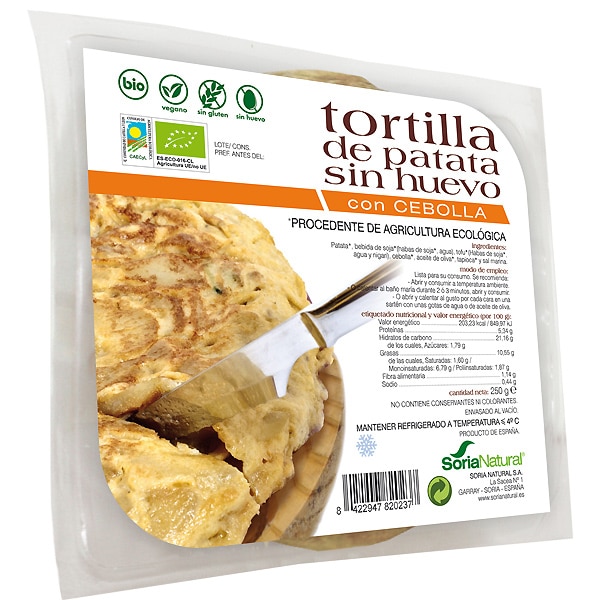 tortilla de patata sin huevo sin gluten ecológica envase 250 g · SORIA NATURAL · Supermercado