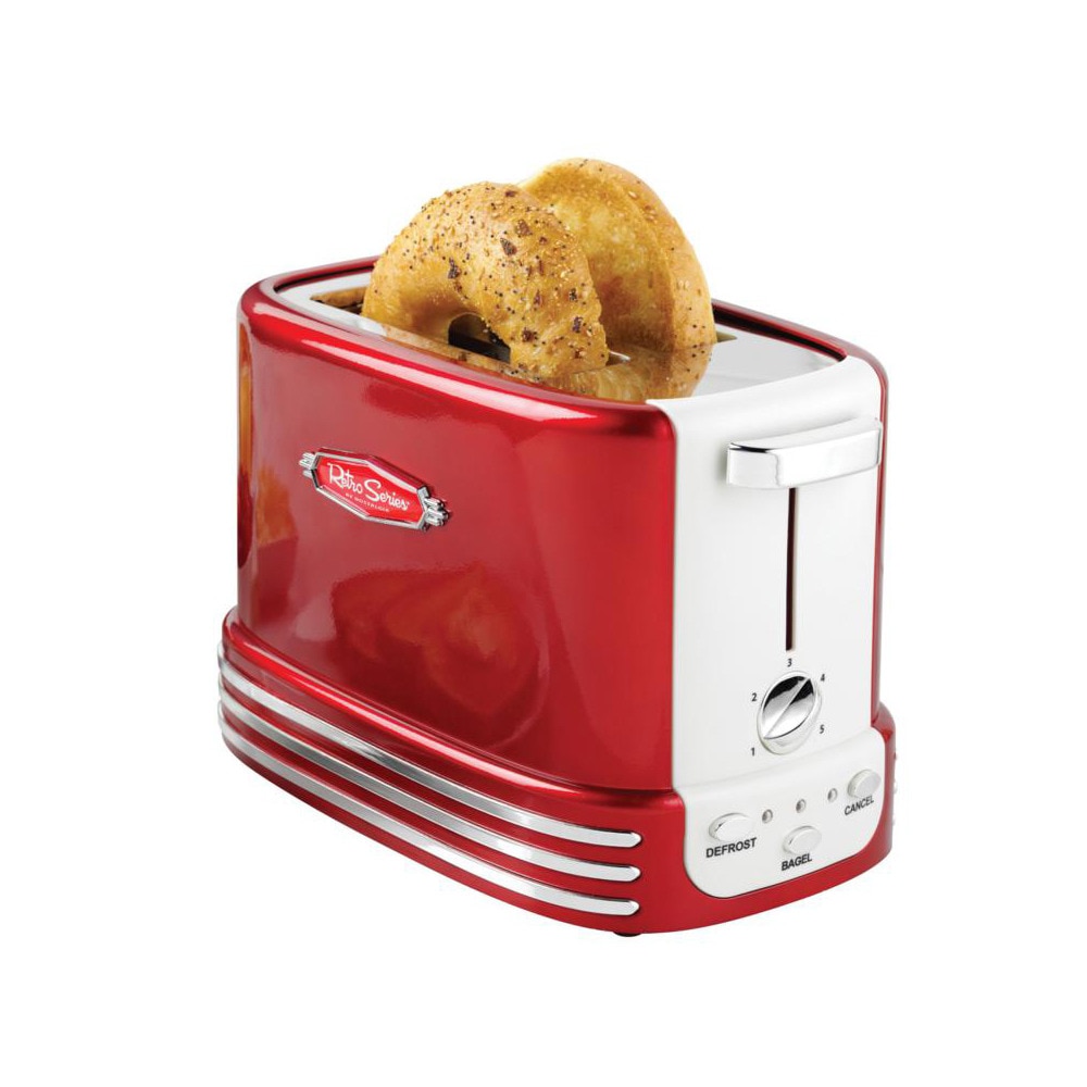 Retro Line Bread toaster model 2 tostadora pan y bagels acero inoxidable rojo blanco rlbt2 estilo con detalles cromados 650