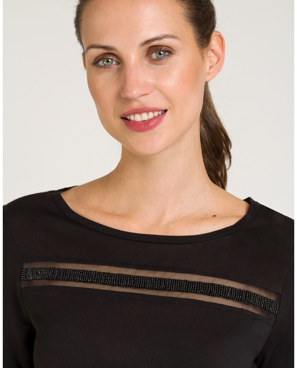 Camiseta Mujer Y Abalorios Manga Francesa Naf De 7yv6mIbgYf
