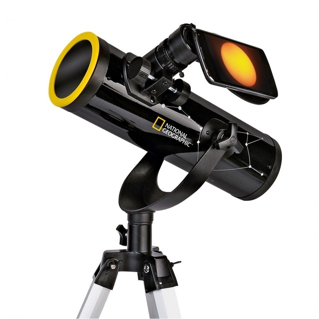 Telescopio astronómico 76/350 + filtro solar y soporte para Smartphone National Geographic