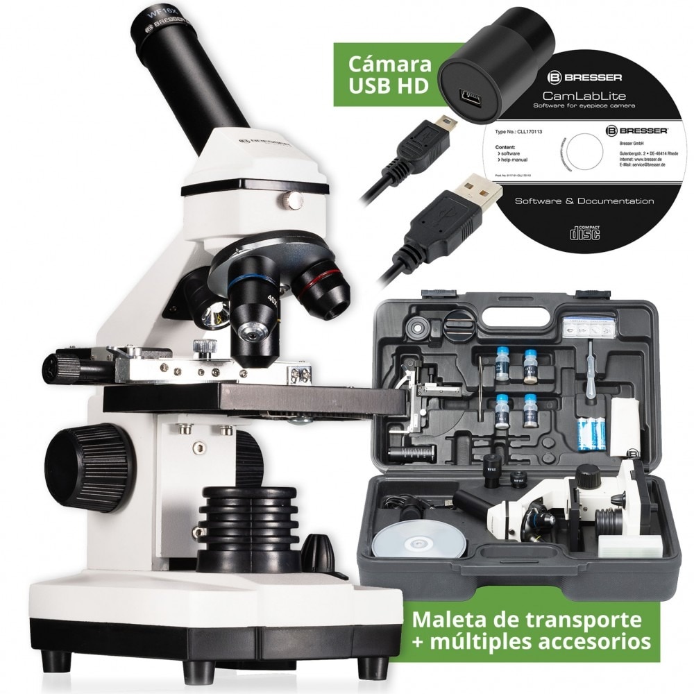 Microscopio Biolux NV 20x-1280x con Cámara USB HD BRESSER