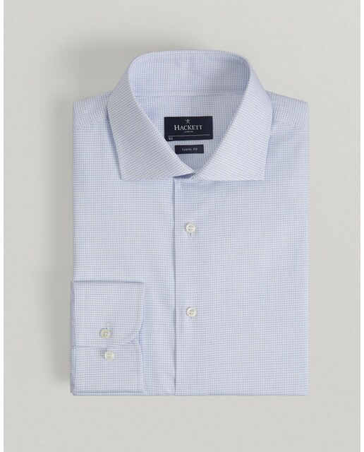 Hackett Camisa De Hombre Slim Con Microestampado Cuadros Camisa Hackett Cuadros Blanca y Azul Para Hombre