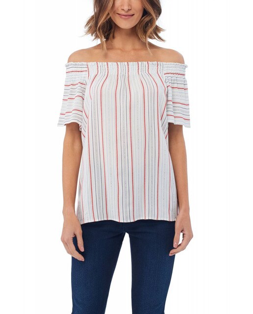 Blusa de mujer Salsa con hombros al aire y estampado de rayas