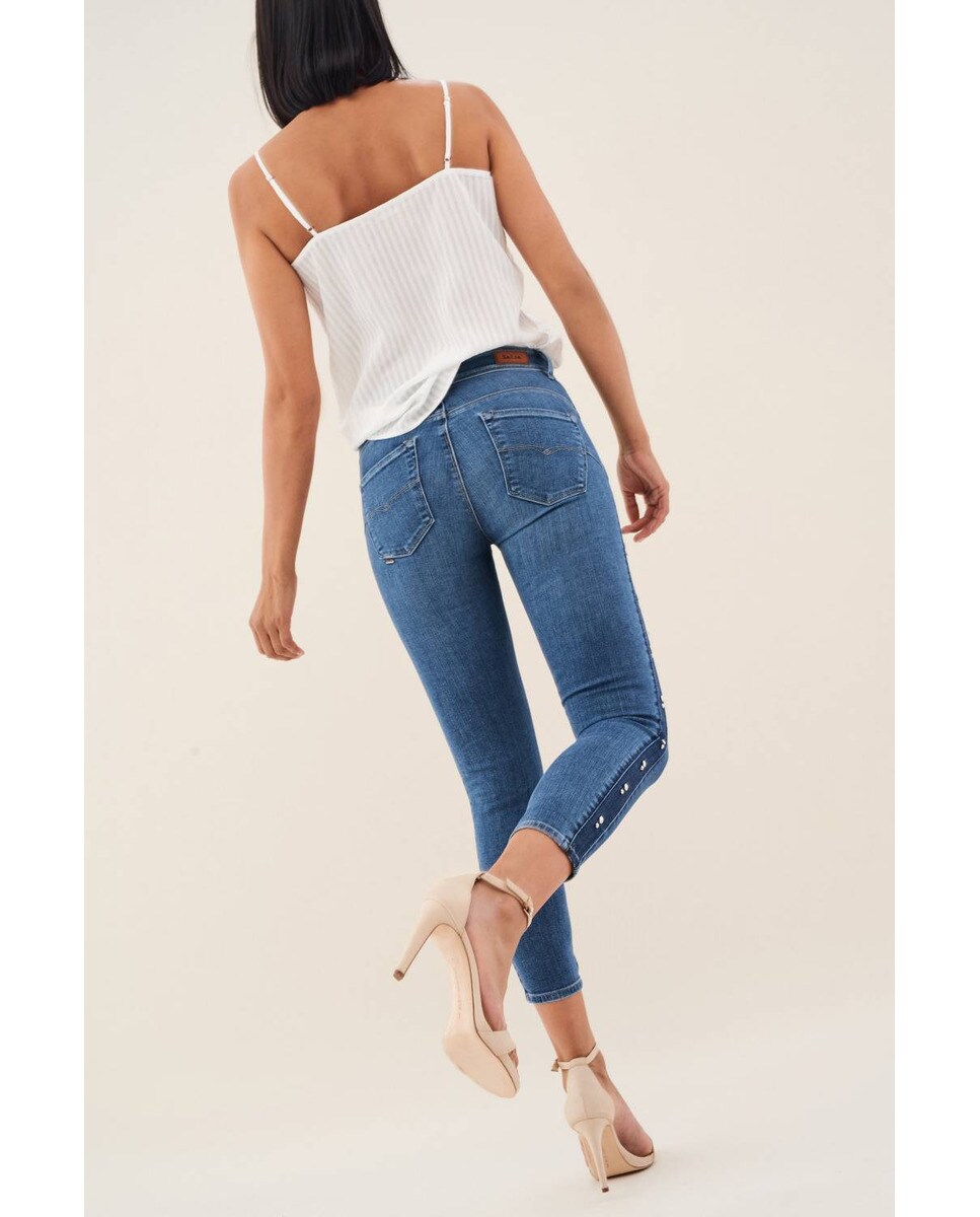 Cierre Push Laterales Vaquero Botón Salsa Capri In De Cintas Mujer Y Con culK1J5TF3