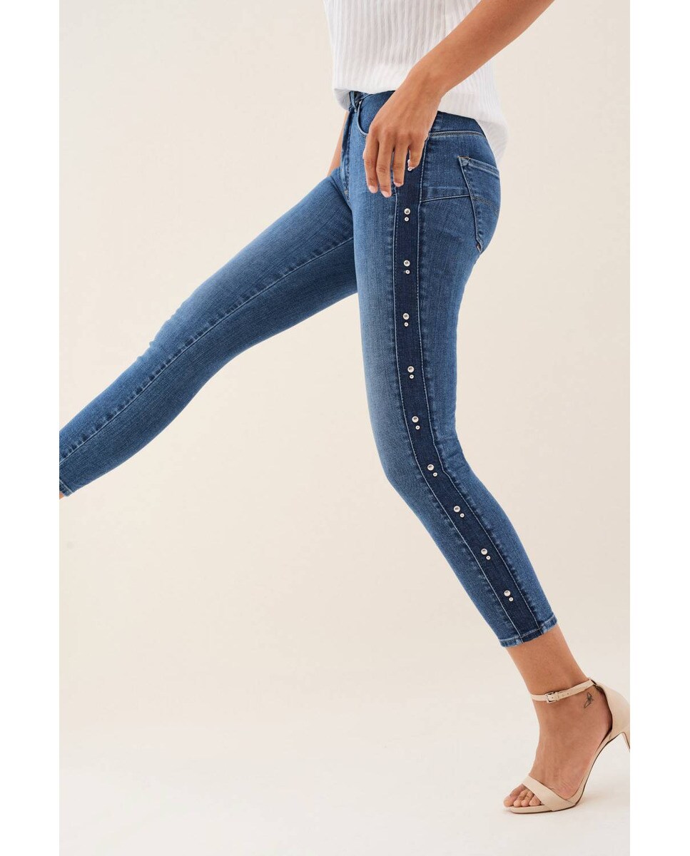 Cierre Push Laterales Vaquero Botón Salsa Capri In De Cintas Mujer Y Con culK1J5TF3
