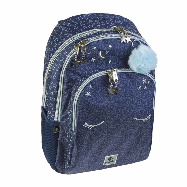 Mochila escolar Busquets Moon doble estampada en azul