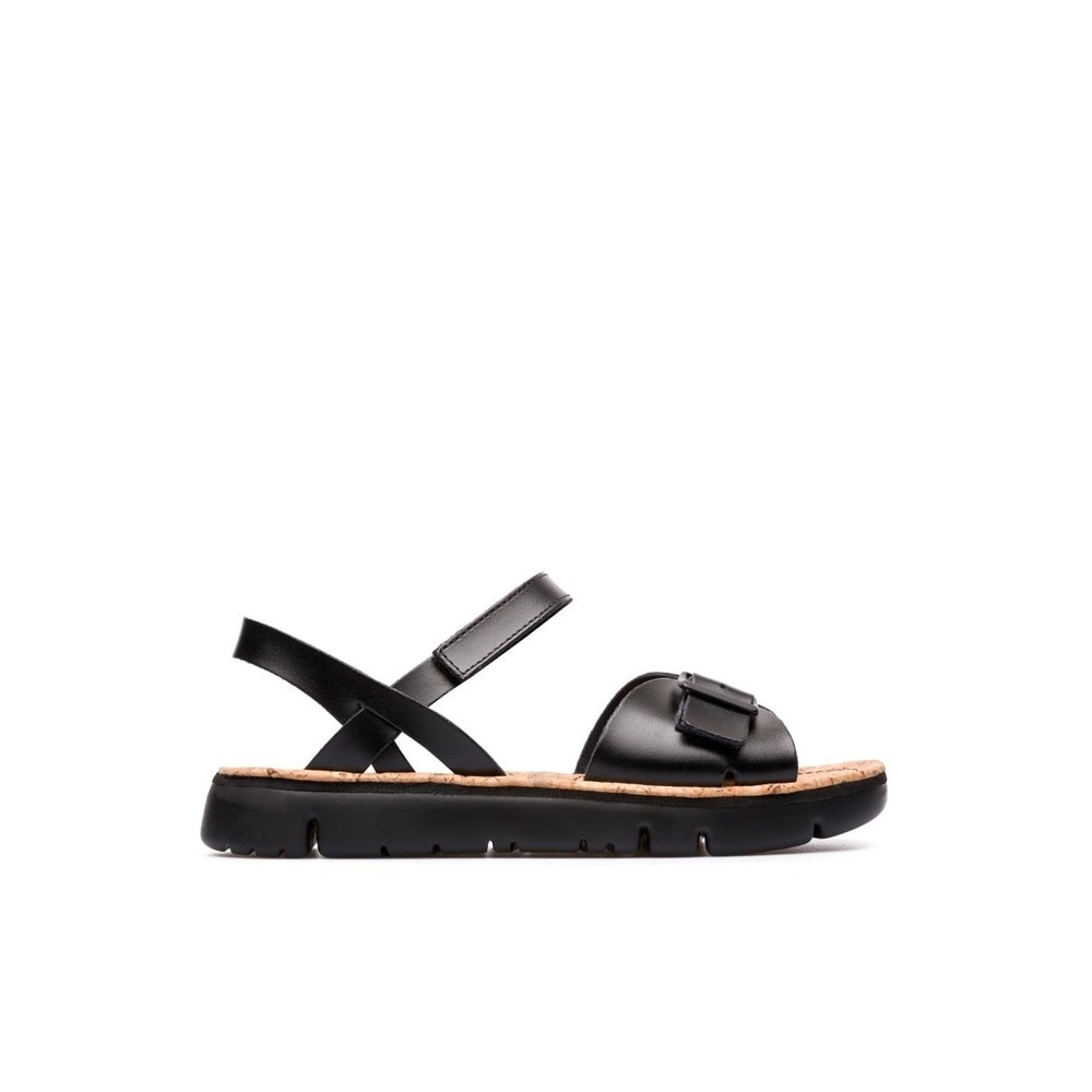 Camper - Sandalias de plataforma de mujer con tira adherente en negro.