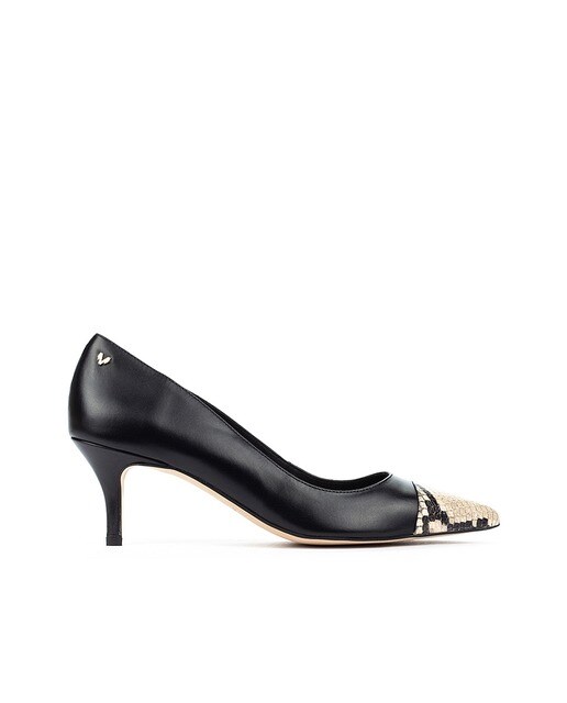 Zapatos de salón de mujer Martinelli de piel vacuna con puntera con print de serpiente en negro Zapatos de salón de mujer Martinelli de piel vacuna con puntera con print de serpiente en negro