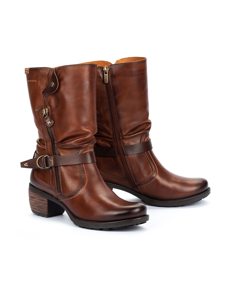 Botas de mujer Pikolinos de piel vacuna con cremallera y correa en marrón · Moda · El Corte Inglés