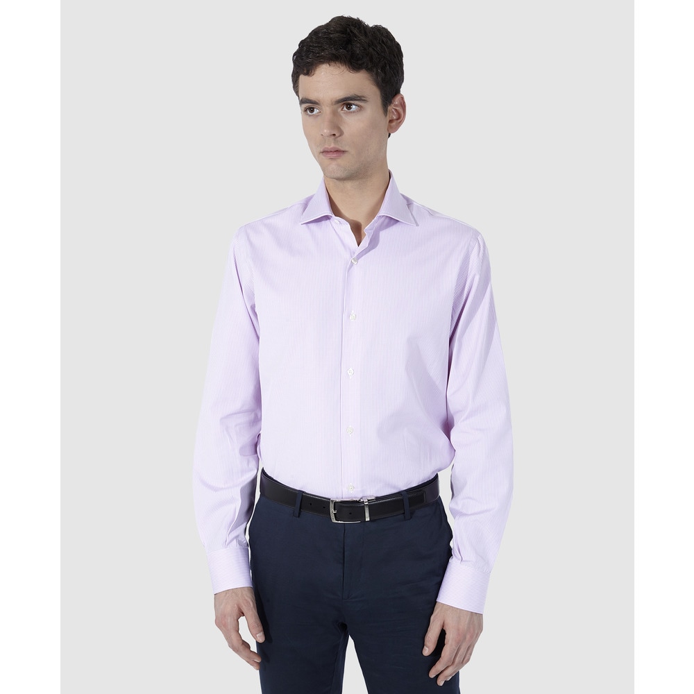 Olimpo - Camisa de algodón de hombre regular rosa a rayas.