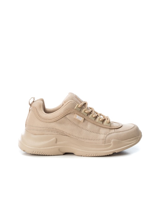 Zapatillas deportivas de mujer XTI de color beige con cierre de cordón