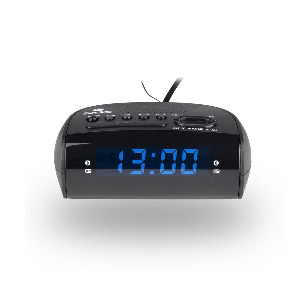 Reloj Despertador Con Alarma Y Radio Fm/Am Ngs Sunrise Hit - Función Snooze - Alarma Dual- Ac220V/60Hz -Pantalla Led Luz Azul. Color Negro