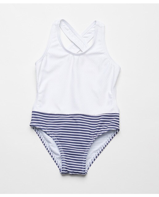 De Con Blanco Rayas Bañador Bebé Azules Niña Fina Ejerique ywNv8Omn0P