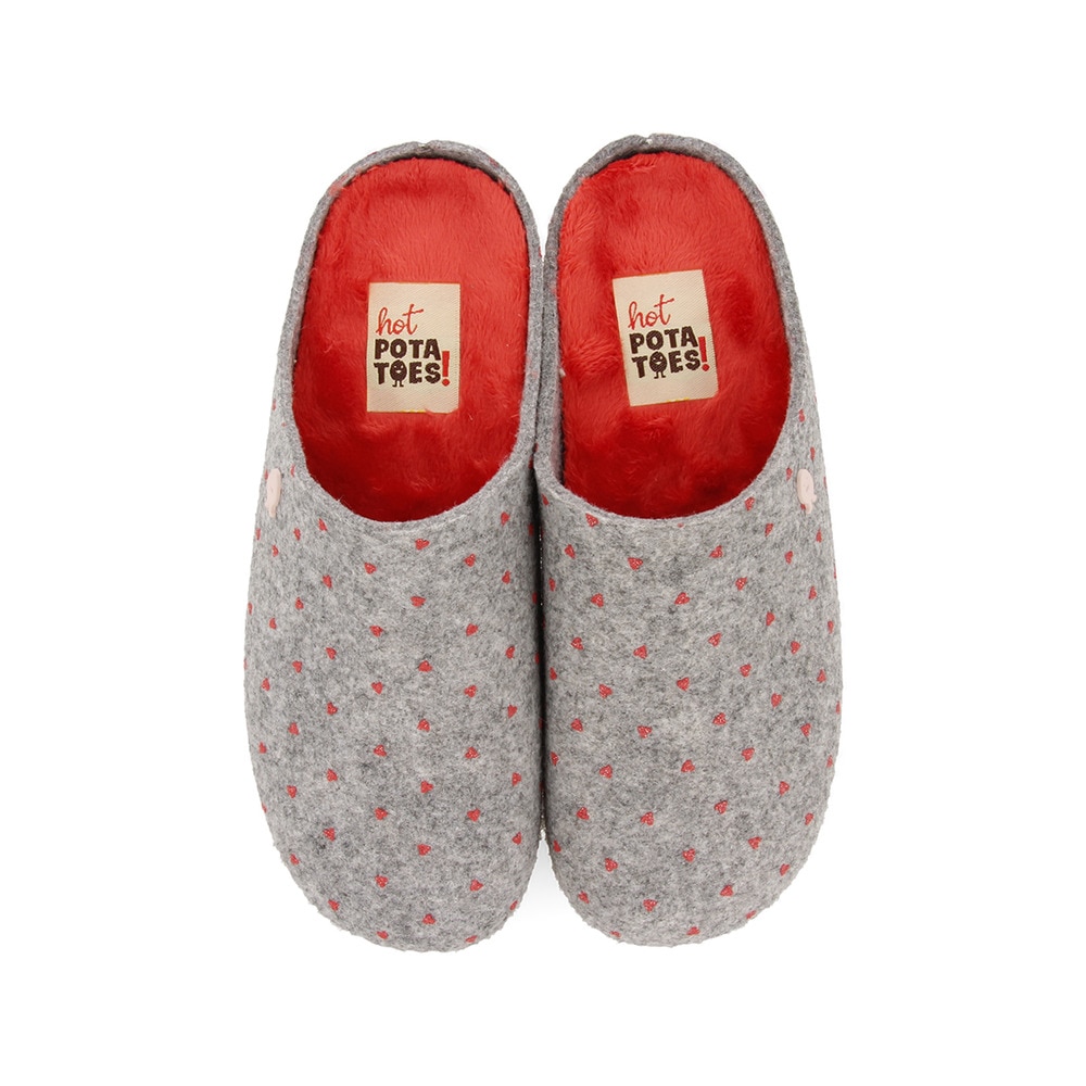Zapatillas de casa de mujer grises con corazones